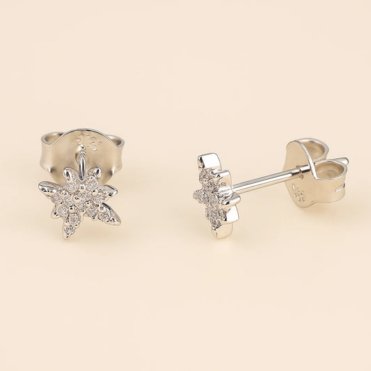 925 silver stud earrings with snow‑flower crystal cluster design