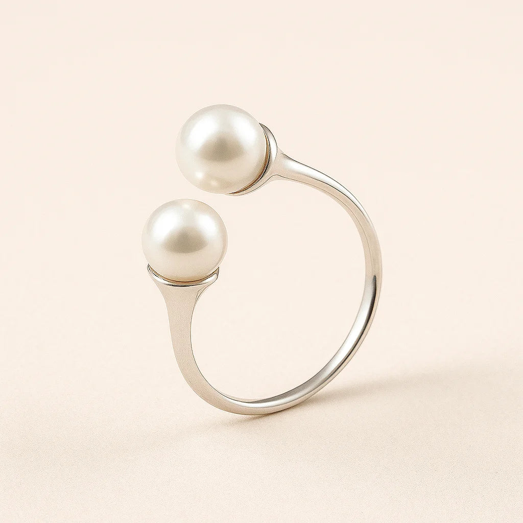 Silver Ring with two fresh water pearl