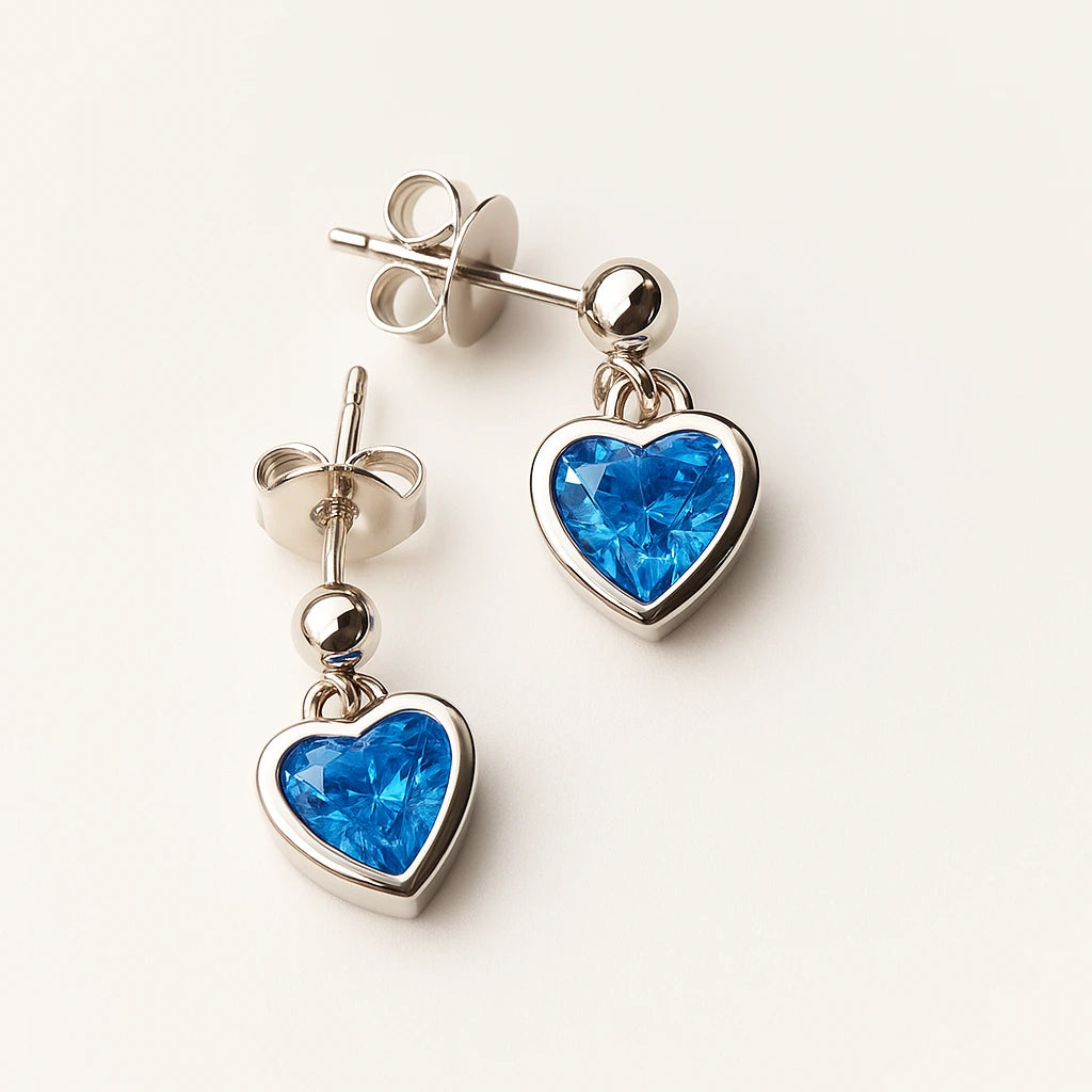 925 silver earrings with heart-shaped blue zircon stone