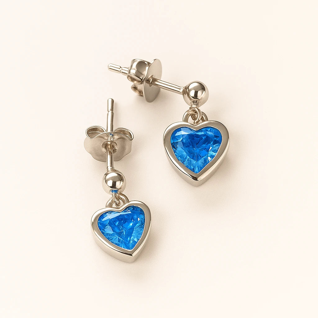 925 silver earrings with heart-shaped blue zircon stone